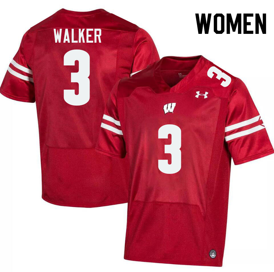 Women #3 Tawee Walker Wisconsin Badgers College Football Jerseys Stitched-Red